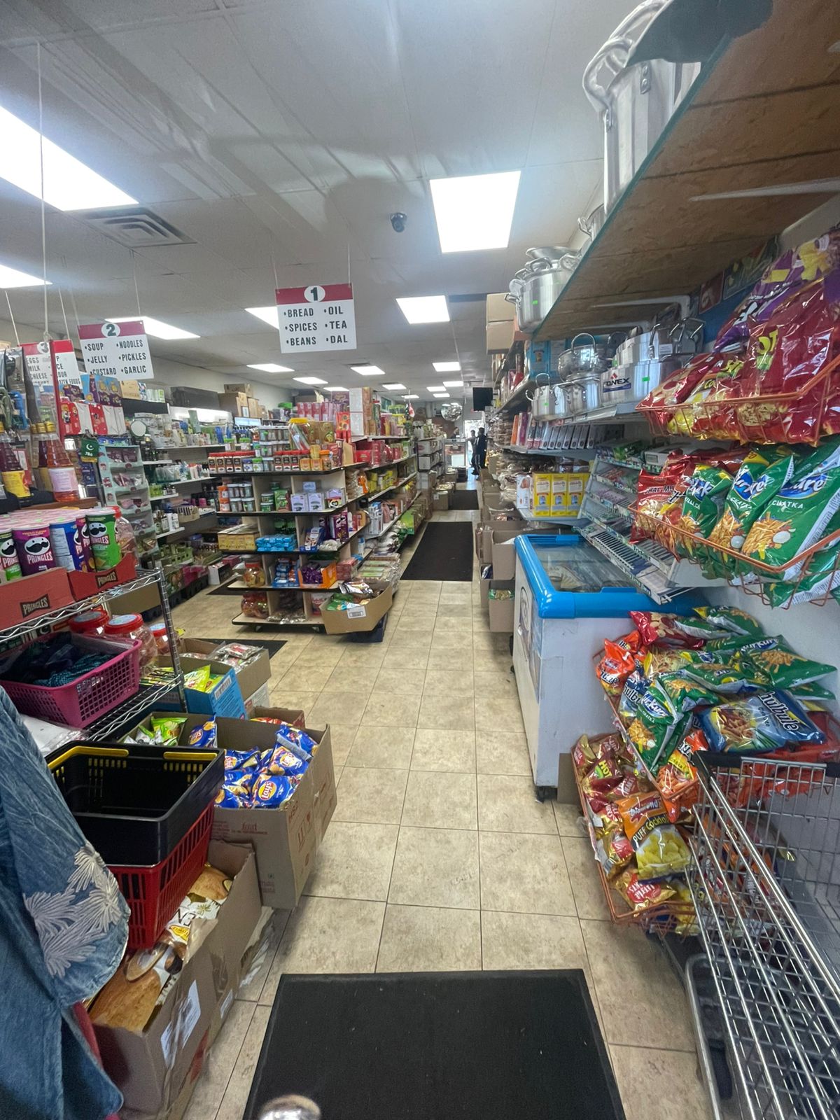 Asian snacks, chips and frozen halal foods aisle at Al-Khair Grocery Mississauga