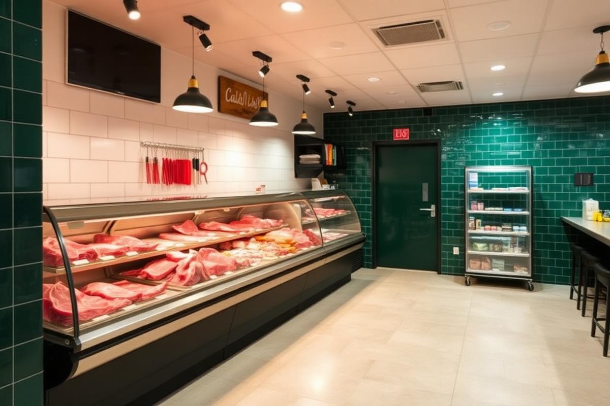 Fresh halal meat display counter